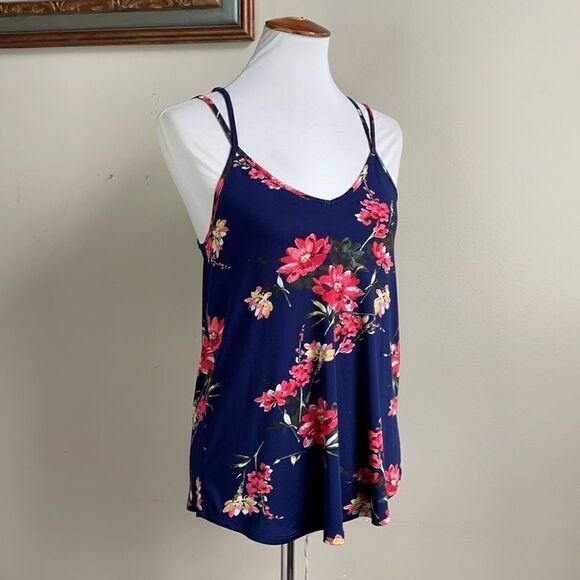 Papermoom Deep Blue Floral Lightweight Tank Top w/Strappy Back (Size: XS) - Picture 11 of 16